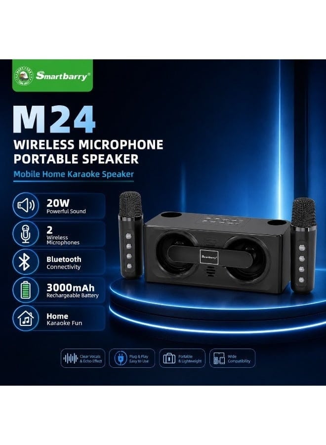 سمارت باري مكبر صوت كاريوكي Smartbarry M24 بلوتوث محمول - 20 وات مع ميكروفونات لاسلكية مزدوجة - Image 2
