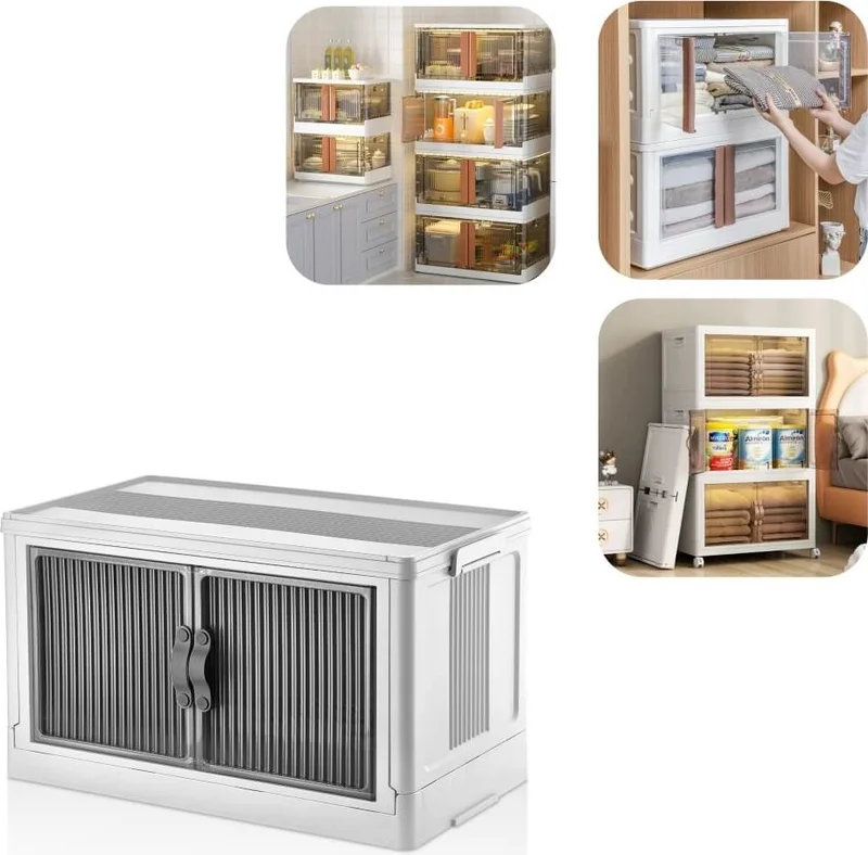 بييف Emayhome Multi-Purpose Portable Stackable Organizer Cabinet with Cover White