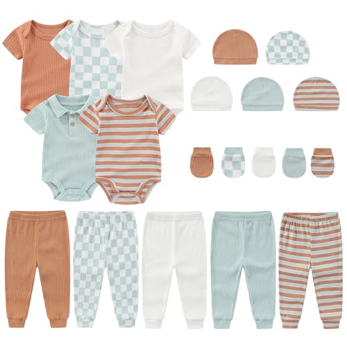 MAMIMAKA Newborn Layette Gift Set 20Piece Cotton Baby Boy Clothes Essentials and AccessoriesBodysuits Pants Caps Mittens - Image 1