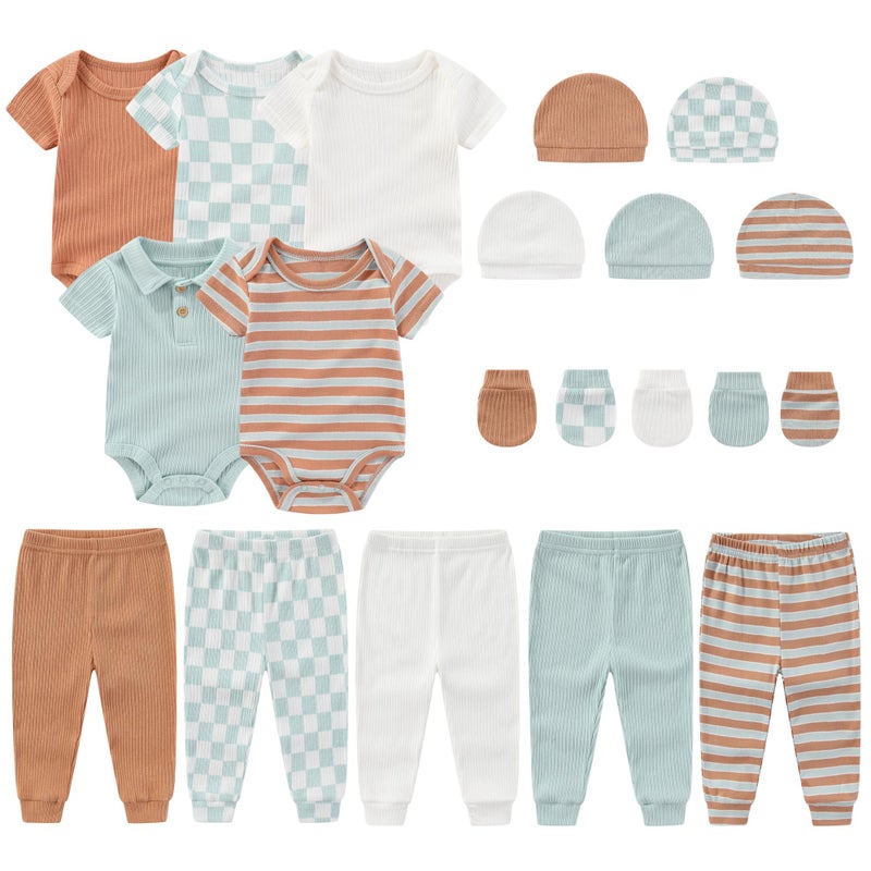 MAMIMAKA Newborn Layette Gift Set 20Piece Cotton Baby Boy Clothes Essentials and AccessoriesBodysuits Pants Caps Mittens - Image 2