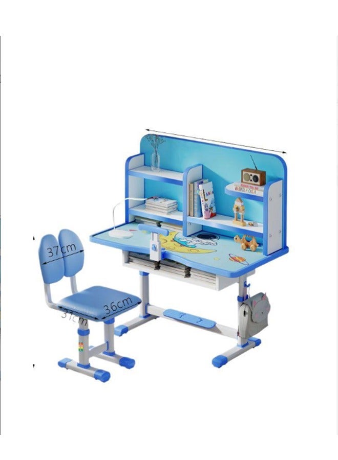 JCB CHIC طقم مكتب وكرسي أطفال منزلي للأطفال، طقم كرسي مكتب دراسة للأطفال قابل لتعديل الارتفاع، طاولة مكتب كتابة للطلبة مع درج للكتب، كرسي مكتب طاولة تعليمية مريح للطلبة للبنات والأولاد - Image 1