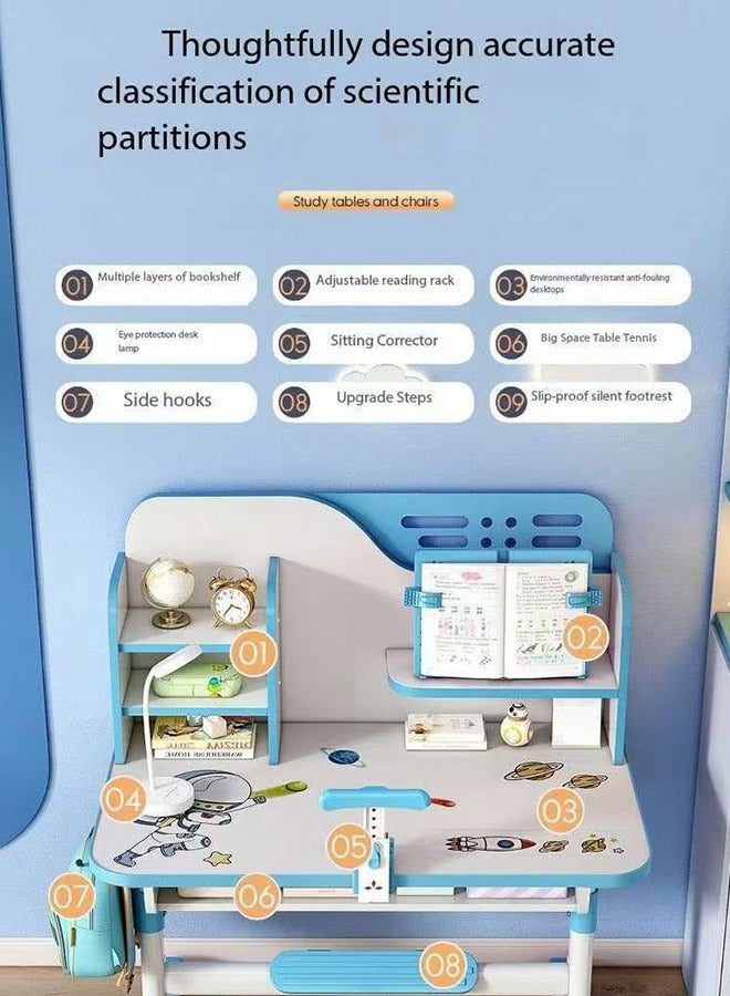 JCB CHIC طقم مكتب وكرسي أطفال منزلي للأطفال، طقم كرسي مكتب دراسة للأطفال قابل لتعديل الارتفاع، طاولة مكتب كتابة للطلبة مع درج للكتب، كرسي مكتب طاولة تعليمية مريح للطلبة للبنات والأولاد - Image 3