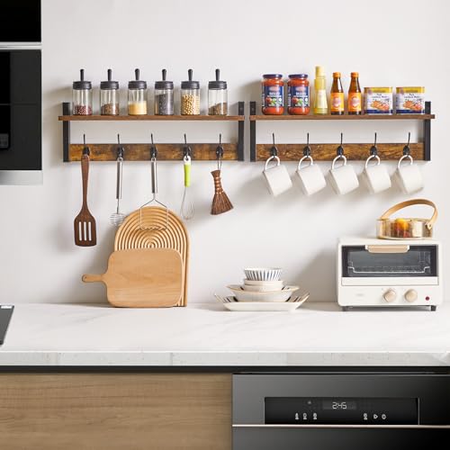 YMYNY Coat Rack Wall Mount with Shelf, 2 Pack 23.6" Coat Hooks Coat Hanger Wall Mount, Wall Hooks for Hanging, Hat Rack for Wall, Towel Hooks for Bathrooms, Rustic Brown UHWS004H-2 - Image 5