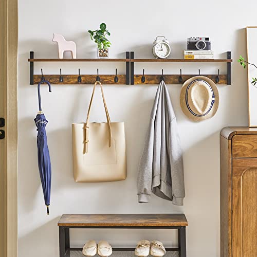 YMYNY Coat Rack Wall Mount with Shelf, 2 Pack 23.6" Coat Hooks Coat Hanger Wall Mount, Wall Hooks for Hanging, Hat Rack for Wall, Towel Hooks for Bathrooms, Rustic Brown UHWS004H-2 - Image 2
