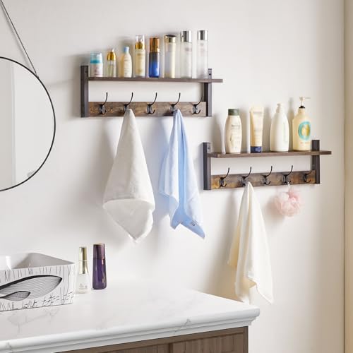 YMYNY Coat Rack Wall Mount with Shelf, 2 Pack 23.6" Coat Hooks Coat Hanger Wall Mount, Wall Hooks for Hanging, Hat Rack for Wall, Towel Hooks for Bathrooms, Rustic Brown UHWS004H-2 - Image 3