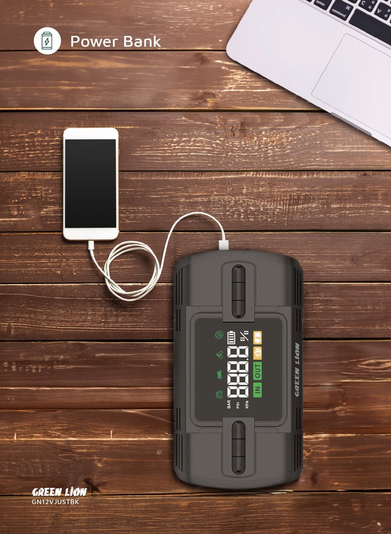 جرين ليون جهاز بدء تشغيل السيارة بقوة 12 فولت مع بطارية 12000 مللي أمبير/ساعة/ بنك طاقة | مصباح يدوي | ضاغط هواء | حماية أمان | 4 أوضاع نفخ | توافق واسع النطاق / مضخة هواء بخمسة إطارات / بدء تشغيل 20 مرة - أسود - Image 5