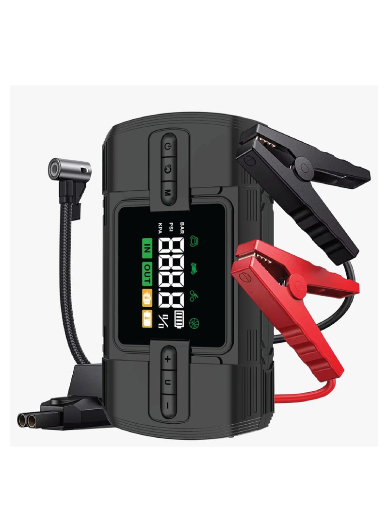 GREEN LION 12V Jump Starter 12000mAh / Power Bank | Flash Light | Air Compressor /Digital Display | Safety Protection | 4 Modes Inflation | Broad Compatibility / 5 Tires Air Pump / 20 Times Jump Start - Black  - Image 1