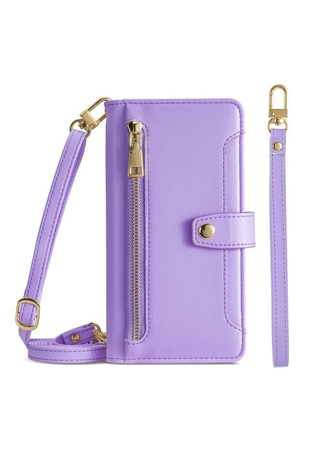 HuHa - Case Cover For For Sony Xperia Ace III Sheep Texture Cross-body Zipper Wallet Leather Phone Case(Purple) - Image 1