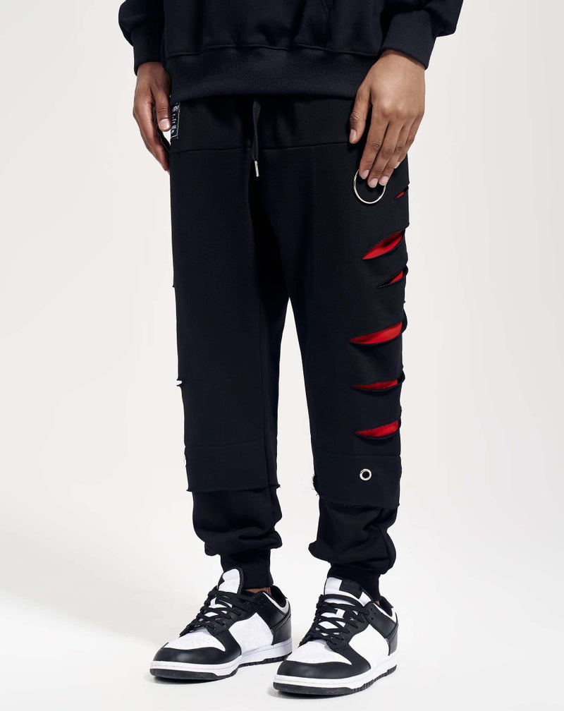 Niepce Inc Ripped Men's Streetwear Punk Jogger Pants (Medium) Black - Image 2