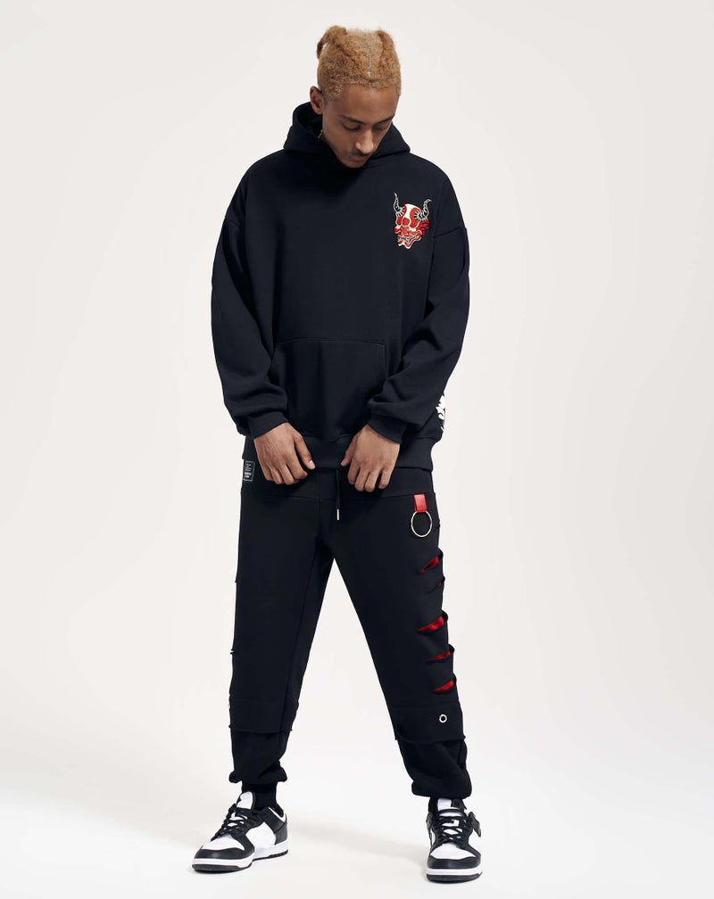 Niepce Inc Ripped Men's Streetwear Punk Jogger Pants (Medium) Black - Image 4
