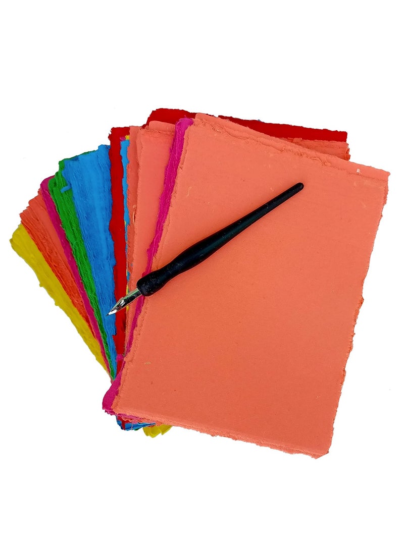 Deckle Papers Deckle Papers Multipurpose Handmade Cotton PaperDrawing Paper Calligraphy DIYProject Scrapbooking Gift Wrap Art and Craft Origami Size10x12 Pack of20 Multicolored  - Image 1