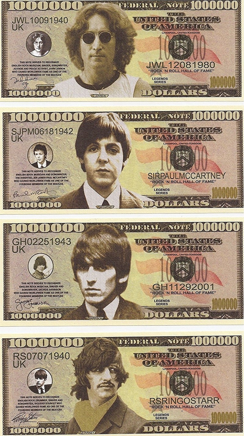 American Art Classics The Beatles Million Dollar Novelty Bills Complete Set of 4 - Image 4