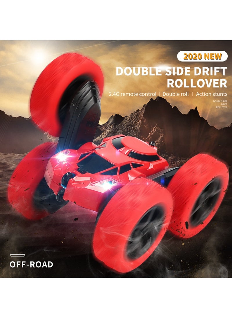 ORiTi - ORiTi RC Rotating Stunt Cars Flowering Remote Control Cars Toys with Lights Double-Sided Driving 360-degree Flips Rotating Car Toy, Red - Image 1