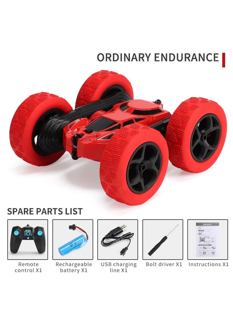 ORiTi - ORiTi RC Rotating Stunt Cars Flowering Remote Control Cars Toys with Lights Double-Sided Driving 360-degree Flips Rotating Car Toy, Red - Image 1