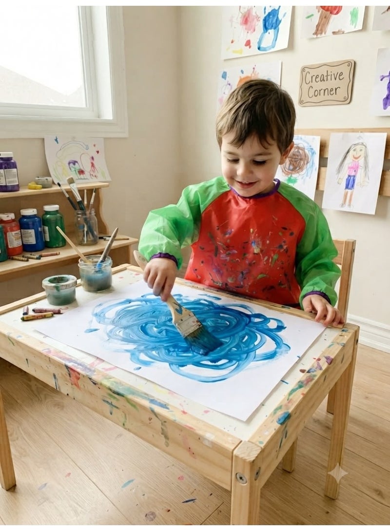 مريلة رسم للأطفال بأكمام طويلة - مقاومة للماء وسهلة التنظيف - للمدرسة والأنشطة الفنية - Image 2