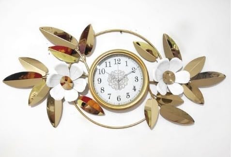 RGkJAS Elegant Gold Wall Clock with Floral Leaf Design Large Metal Decorative Timepiece for Living Room Office Kitchen Modern Vintage Wall Decor Quiet Movement Easy to Read - Image 5