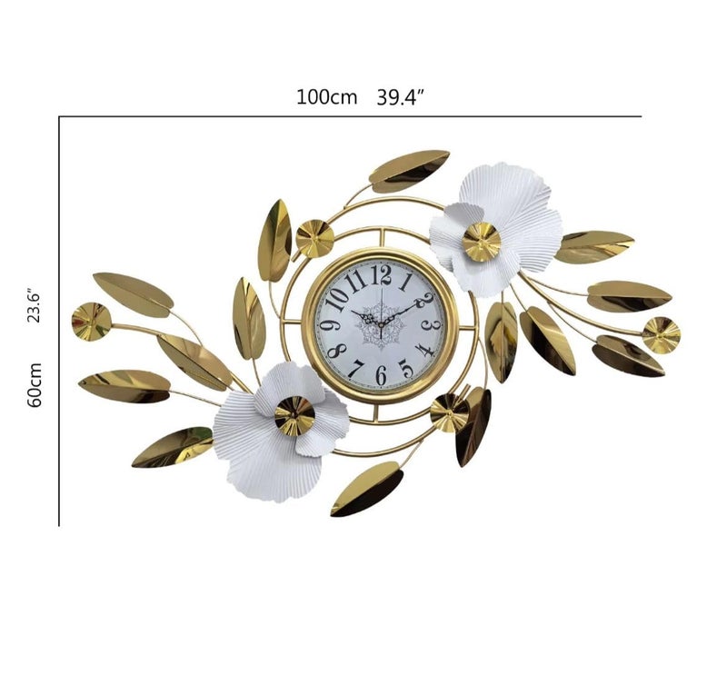 RGkJAS Elegant Gold Wall Clock with Floral Leaf Design Large Metal Decorative Timepiece for Living Room Office Kitchen Modern Vintage Wall Decor Quiet Movement Easy to Read - Image 3