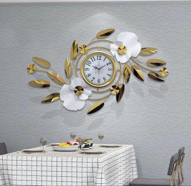 RGkJAS Elegant Gold Wall Clock with Floral Leaf Design Large Metal Decorative Timepiece for Living Room Office Kitchen Modern Vintage Wall Decor Quiet Movement Easy to Read - Image 4
