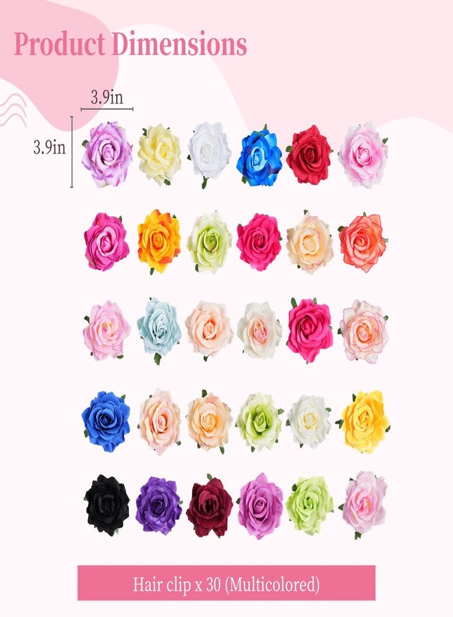 Lnrueg 30 Pack Artificial Rose Flower Hair Clips for Women, 4 Inch Large Flower Claw Clips for Thick Hair, Hair Accessories for Wedding - Image 2