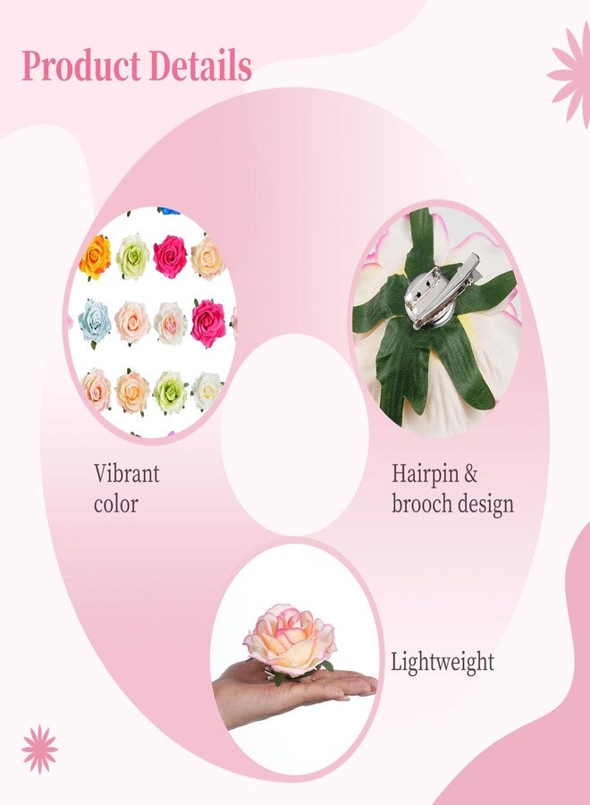 Lnrueg 30 Pack Artificial Rose Flower Hair Clips for Women, 4 Inch Large Flower Claw Clips for Thick Hair, Hair Accessories for Wedding - Image 3