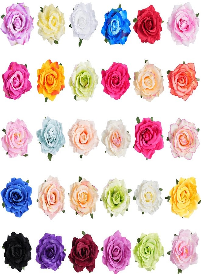 Lnrueg 30 Pack Artificial Rose Flower Hair Clips for Women, 4 Inch Large Flower Claw Clips for Thick Hair, Hair Accessories for Wedding - Image 1