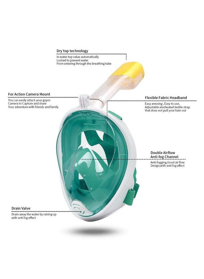 VBM Full Face Snorkeling Mask Diving Gear - Latest Dry Top System,180 Degree Panoramic View Snorkeling Mask with Camera Mount,Safe Breathing,Anti-Leak Anti-Fog-Swim Fins (Green - S/M) - Image 2