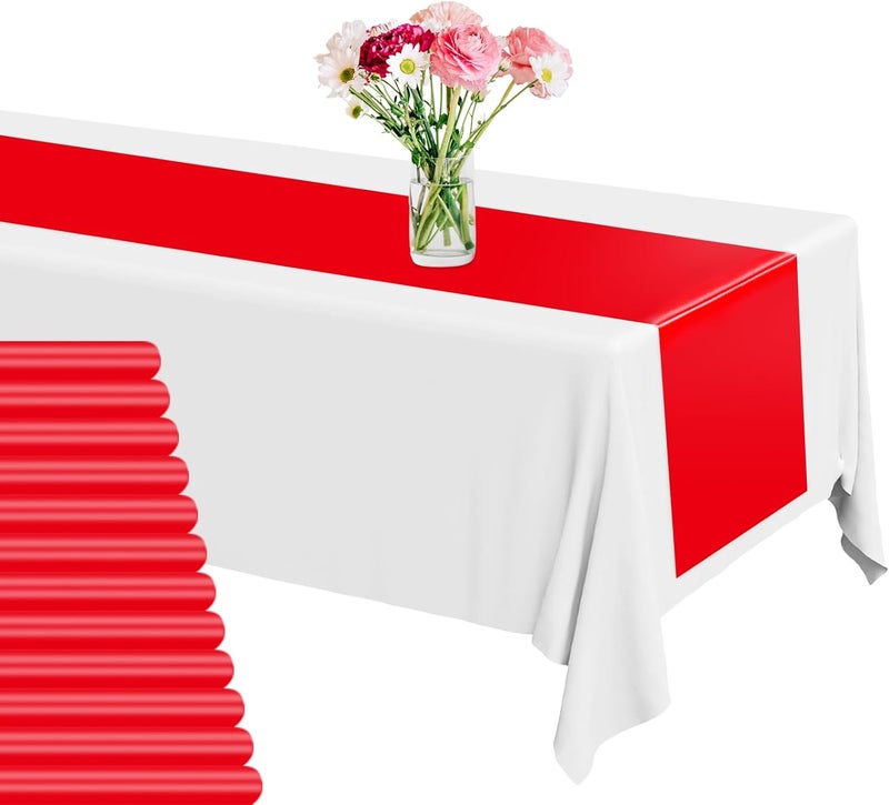 Lonfliness 12 Pack Plastic Table Runner 14 X 108inch Red Long Wedding Table Runners Disposable Red Table Runner for Dinner Table Decorations for Christmas Wedding Graduation Birthday Party Decor - Image 1