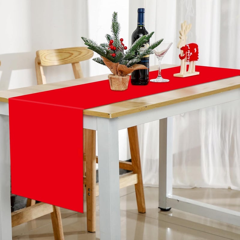 Lonfliness 12 Pack Plastic Table Runner 14 X 108inch Red Long Wedding Table Runners Disposable Red Table Runner for Dinner Table Decorations for Christmas Wedding Graduation Birthday Party Decor - Image 5