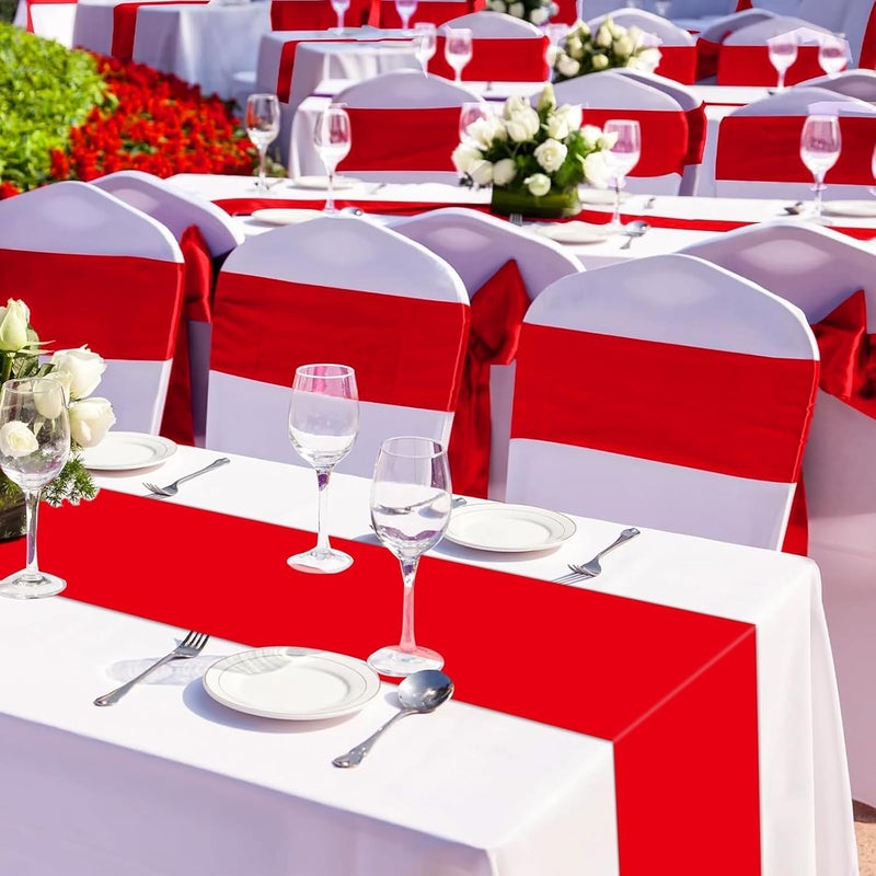 Lonfliness 12 Pack Plastic Table Runner 14 X 108inch Red Long Wedding Table Runners Disposable Red Table Runner for Dinner Table Decorations for Christmas Wedding Graduation Birthday Party Decor - Image 4