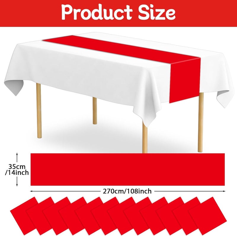 Lonfliness 12 Pack Plastic Table Runner 14 X 108inch Red Long Wedding Table Runners Disposable Red Table Runner for Dinner Table Decorations for Christmas Wedding Graduation Birthday Party Decor - Image 2