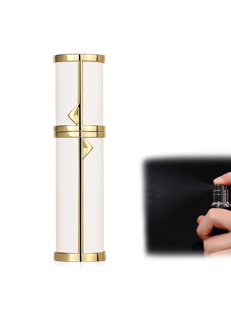 ماركة غير محددة - إعادة تعبئة زجاجة عطر فارغة، رذاذ عطر، رذاذ عطر صغير محمول قابل لإعادة الملء، رذاذ زجاجة عطر للسفر، مضاد للتسرب، جلد فاخر، 5 مل (أبيض) - Image 1