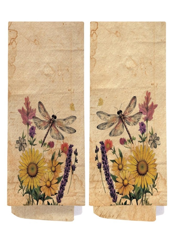 SPBL&L Vintage Dragonfly Gifts for Women,Dragonfly Decor Tea Kitchen Hand Towels for Bathroom Set of 2, Vintage Floral Dish Towels, 16x24 Inches - Image 1