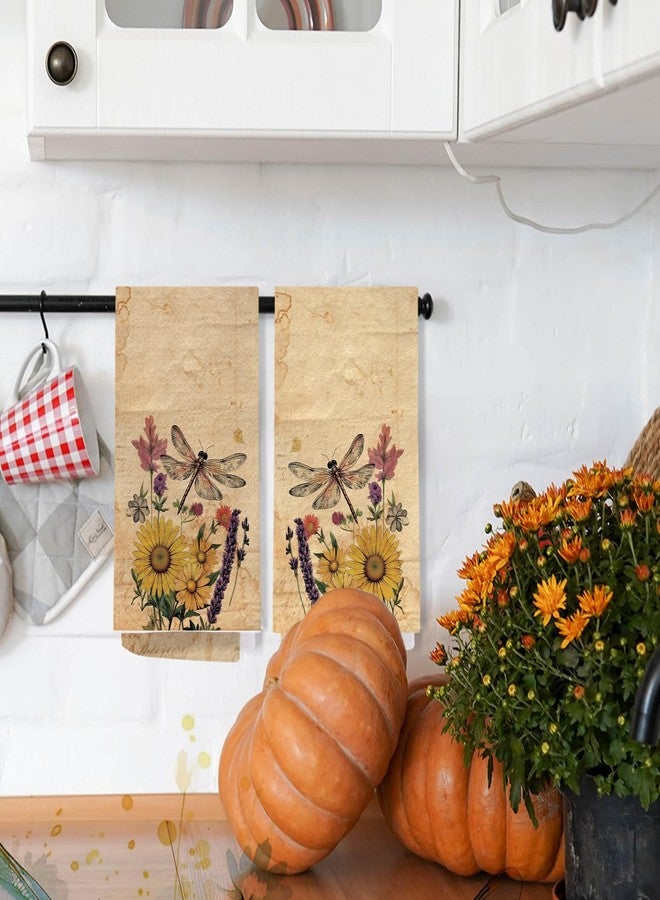 SPBL&L Vintage Dragonfly Gifts for Women,Dragonfly Decor Tea Kitchen Hand Towels for Bathroom Set of 2, Vintage Floral Dish Towels, 16x24 Inches - Image 3