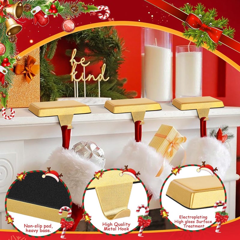 ToiULik Set of 6 Metal Christmas Stocking Holders for Mantle Heavy Duty Stocking Hangers Stocking Hook Christmas Ornaments for Counter Tables Window Fireplace Mantle Decoration(Gold) - Image 3