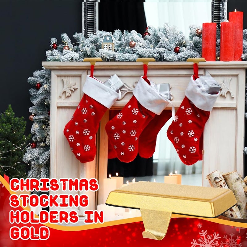 ToiULik Set of 6 Metal Christmas Stocking Holders for Mantle Heavy Duty Stocking Hangers Stocking Hook Christmas Ornaments for Counter Tables Window Fireplace Mantle Decoration(Gold) - Image 5