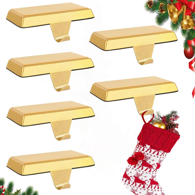 ToiULik Set of 6 Metal Christmas Stocking Holders for Mantle Heavy Duty Stocking Hangers Stocking Hook Christmas Ornaments for Counter Tables Window Fireplace Mantle Decoration(Gold) - Image 1