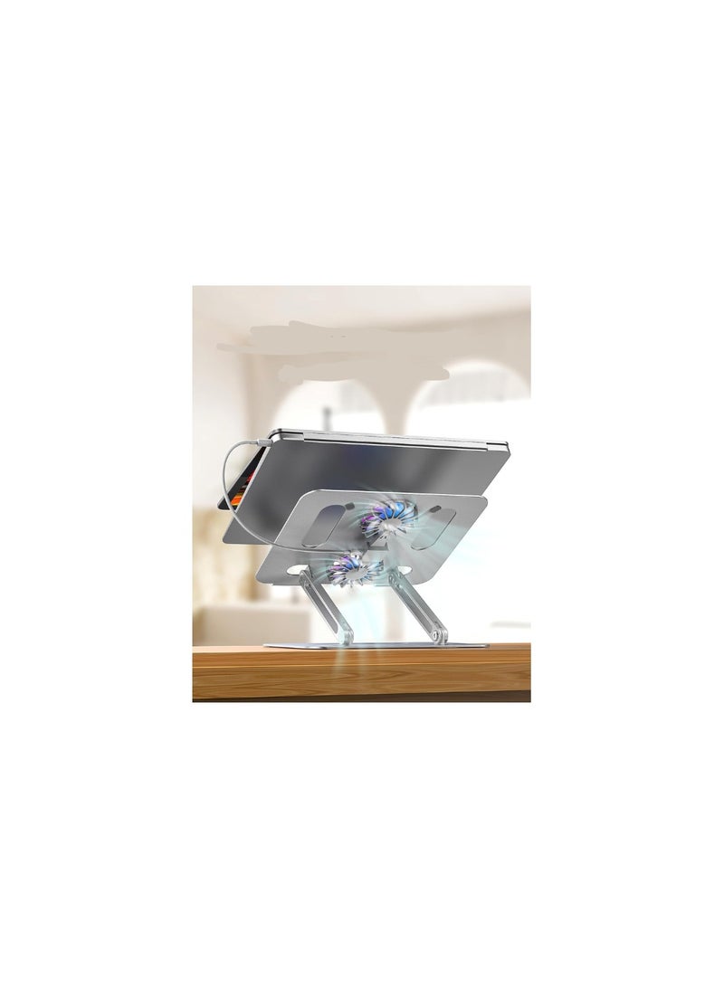 Portable Aluminum Laptop Holder with Cooling Fan – Adjustable Foldable Stand for 9-15.6 inch Laptops – Ergonomic Anti-Slip Computer Riser – Silvery - Image 2