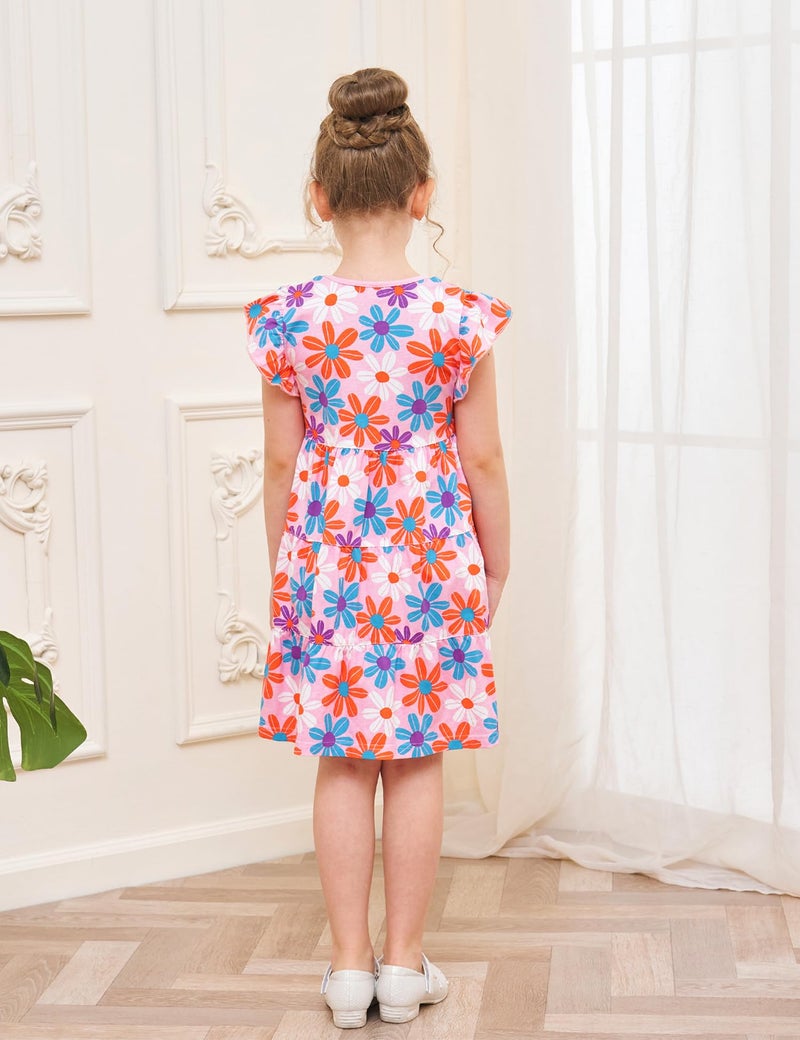 Bumeex Little Toddler Girl Dress Summer Spring Skater Cute Midi Cute Cotton Casual Ruffle Swing Twirly Clothes Jersey Dresses Sundress with Pockets Flower Size 6-7 Years - Image 4