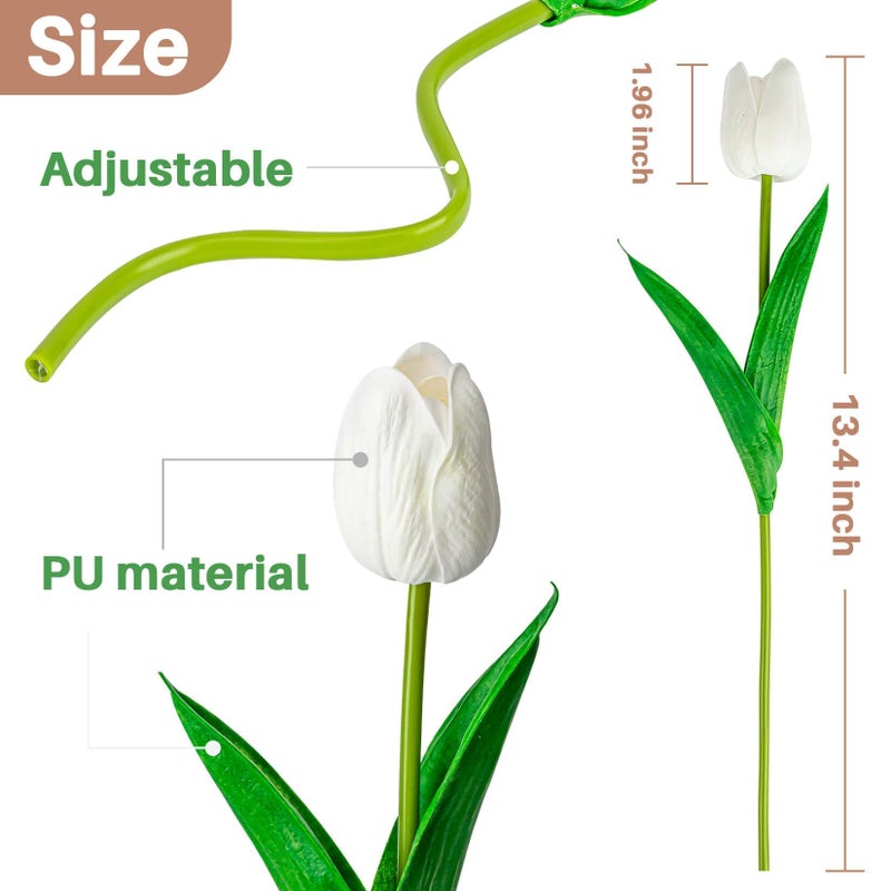 MAQIHAN 10 White Tulips Artificial Flowers - Real Touch Fake Tulips, Realistic Faux Plastic Flowers Bouquet for Home Dining Table Decoration - Image 2