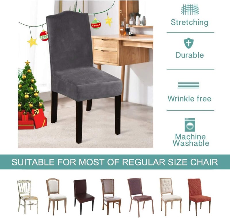 Styleys Velvet Dining Chair Covers Stretch Chair Covers for Dining Room Chair Protector Covers Slipcover Chair Covers Pack of 6 Pink VEMC15 - Image 4