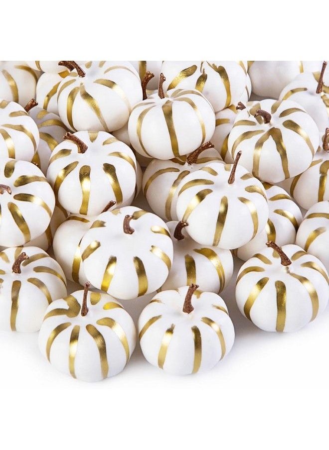 FuturePlusX - 42Pcs Artificial Pumpkins Mini Foam Pumpkins With Gold Lines Mini Pumpkins Bulk For Deoration Fall Thanksgiving Table Decor - Image 1