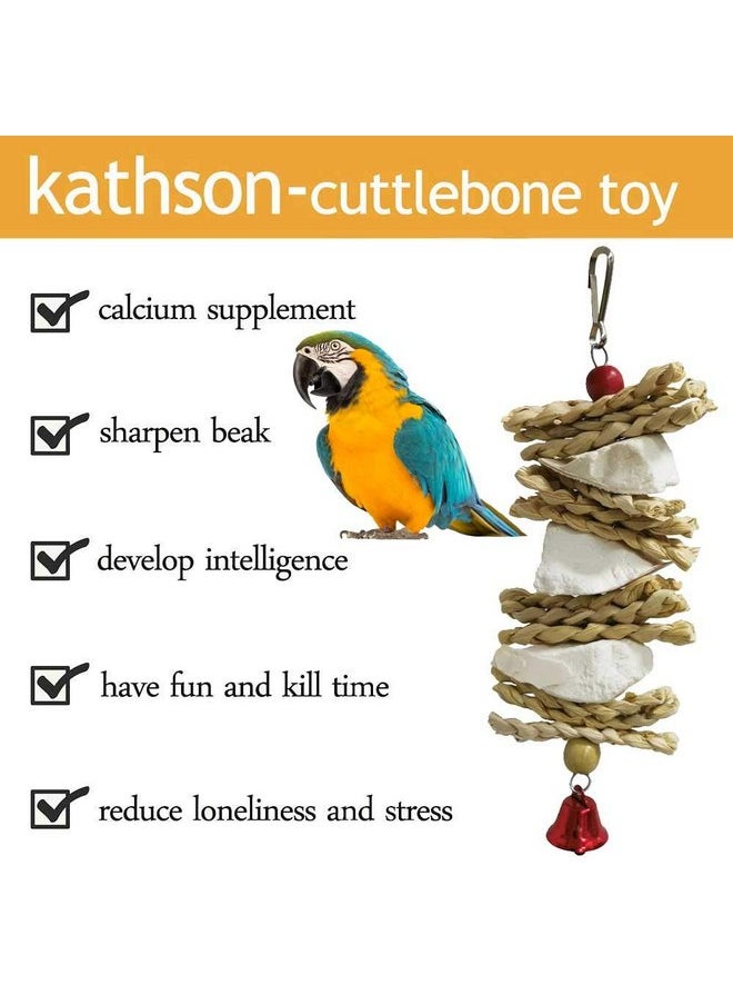 Kathson - kathson 2PCS Natural Parrot Chewing Toys Wood Bird Toy Hanging Parakeet Hammock Cage Accessories Cuttlebone Beak Grinding for Parrots Cockatoos African Grey Cockatiels Conure Eclectus Budgies - Image 1
