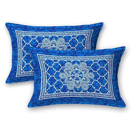 Colorish 120 TC Cotton Blend Mandala Printed Floral Jaipuri Bedsheet for Double Bed King Size with 2 Pillow Covers, Blue - Image 5