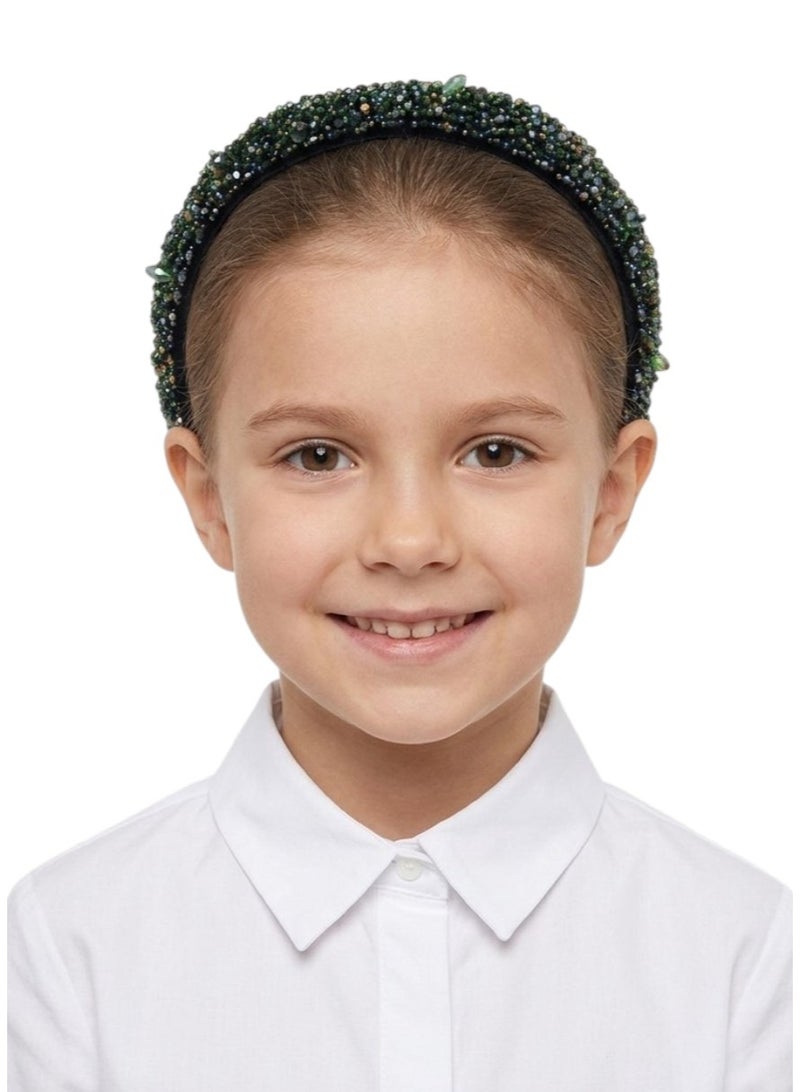 Bidani Crystal Embellished Headband - Green - Image 1
