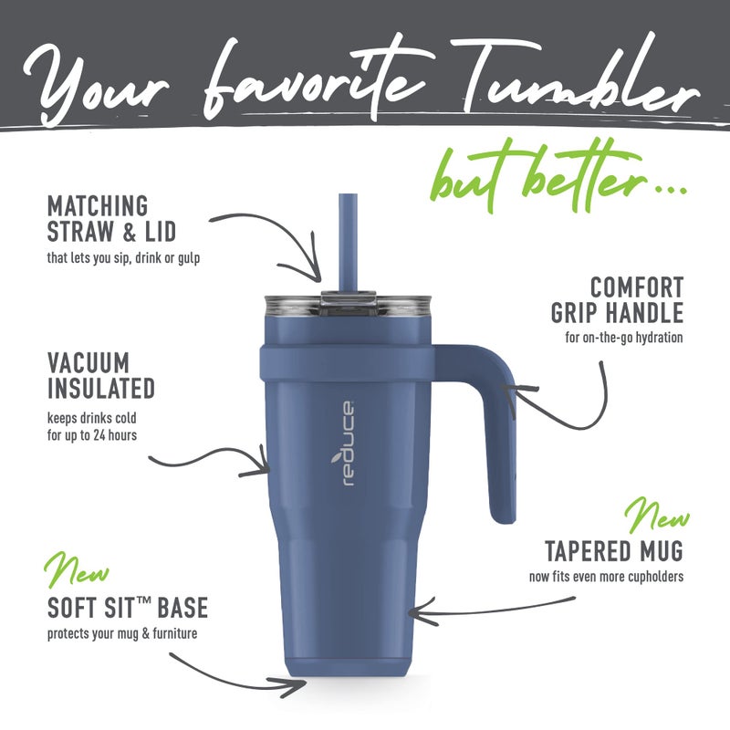 Reduce 24 oz Stainless Steel Tumbler with Handle - Dual-Wall Vacuum Insulated Travel Mug  Sweat-Proof Lid & Reusable Straw - Keeps Drinks Cold for 24 Hrs  Fits Cupholders  Dishwasher Safe-Mineral Blue - Image 3