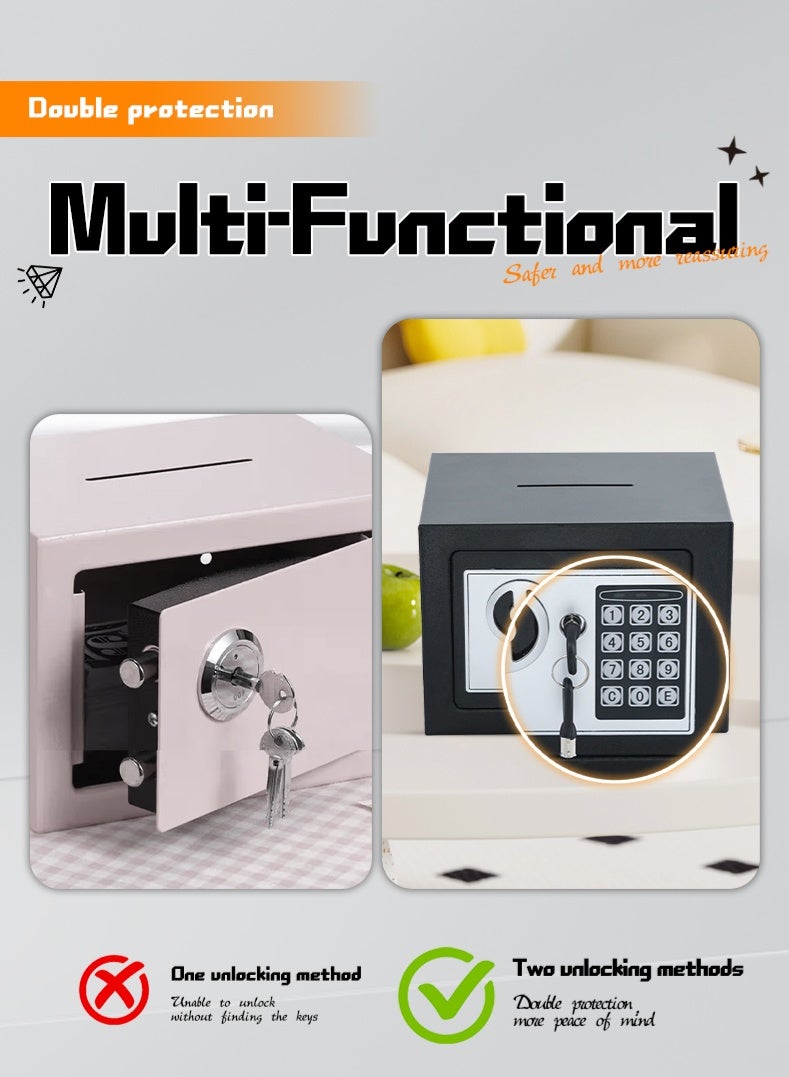 زينو Small Money Safe Box with Keypad & Keys, Money Lock Boxes, Electronic Personal Security Safe Hidden Lock Box, Safety Boxes Steel Alloy for Home Office Hotel Rooms Business Jewelry Cash - Image 2