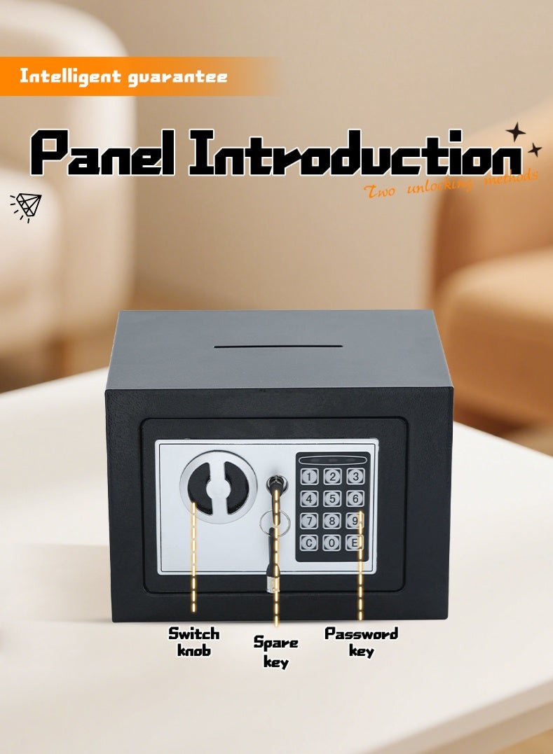 زينو Small Money Safe Box with Keypad & Keys, Money Lock Boxes, Electronic Personal Security Safe Hidden Lock Box, Safety Boxes Steel Alloy for Home Office Hotel Rooms Business Jewelry Cash - Image 3