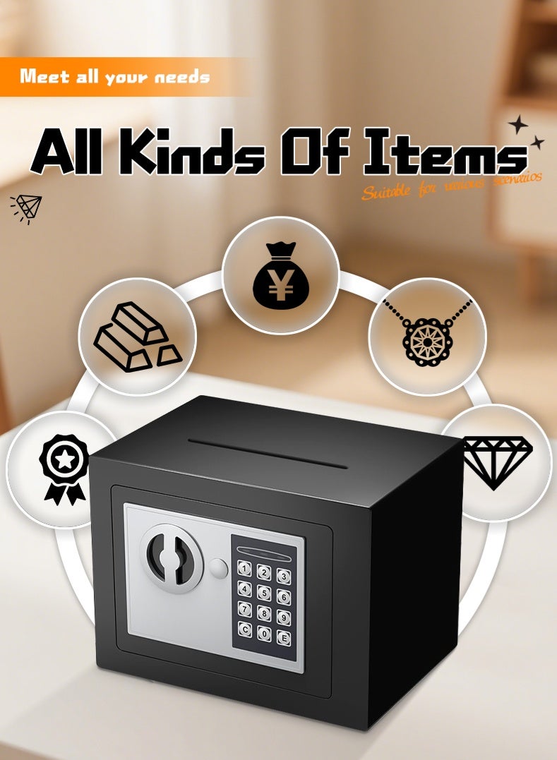 زينو Small Money Safe Box with Keypad & Keys, Money Lock Boxes, Electronic Personal Security Safe Hidden Lock Box, Safety Boxes Steel Alloy for Home Office Hotel Rooms Business Jewelry Cash - Image 4