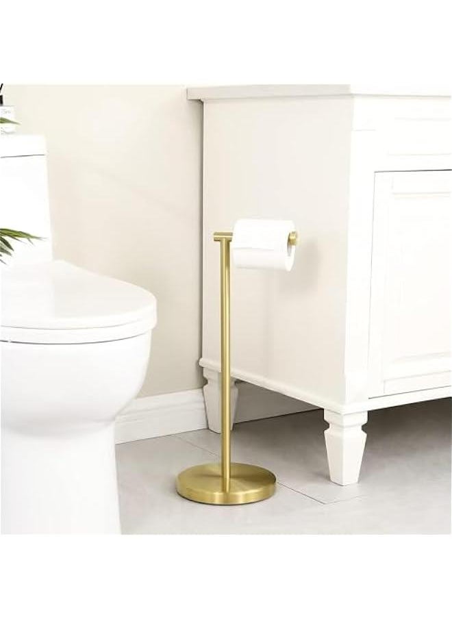 HOOKOR - Toilet Paper Holder Stand Free-Standing Tissue Paper Roll Storage Stainless Steel Rustproof,Gold Tissue Roll Holder Floor Stand Storage for Bathroom - Image 1