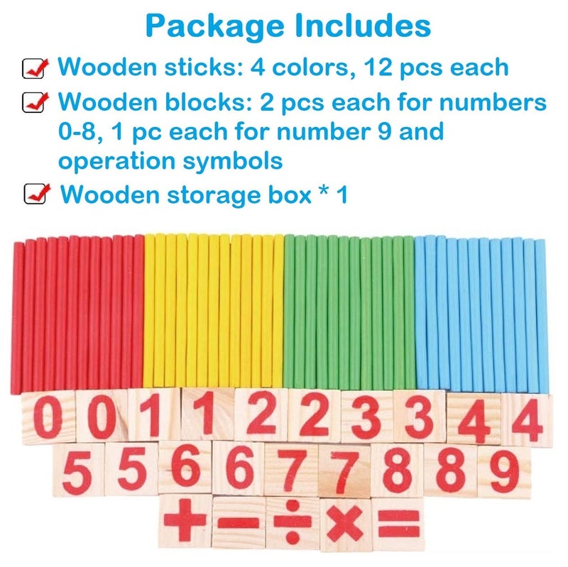 KUTOI Counting Number Blocks and Sticks | Montessori Toys for Kids Learning| Homeschool Supplies for Math manipulatives | Toddlers Educational Wooden rods with Storage Tray - Image 4